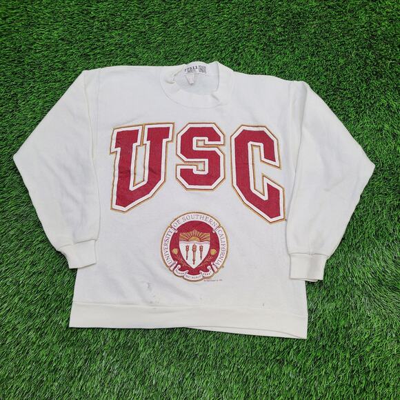 Vintage 1990 USC Trojans Sweatshirt Womens S/M 18x22 White - Picture 1 of 16